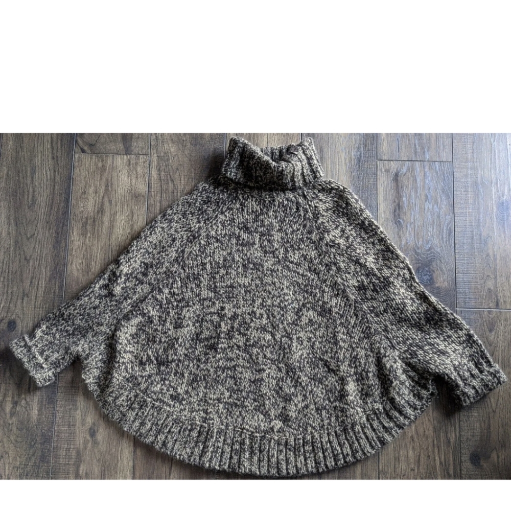 Michael Kors Cable Knit Turtleneck Poncho Sweater Womens Medium Tan Brown Chunk - Picture 2 of 12
